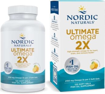 Nordic Naturals Ultimate Omega 2X, Lemon Flavor – 120 Soft Gels – 2150 mg Omega-3 – High-Potency Fish Oil with EPA & DHA – Promotes Brain & Heart Health – Non-GMO – 60 Servings
