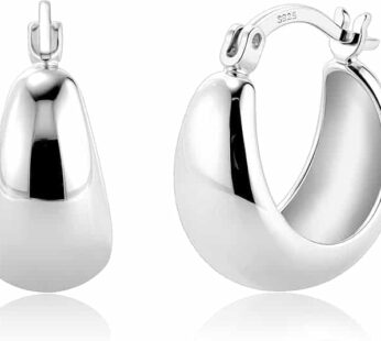 KISSPAT Sterling Silver Chunky Hoop Earrings for Women Hypoallergenic Thick Huggie Earring Wide Hoops Everyday Hoop Earrings
