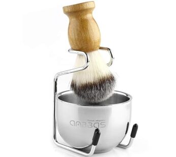 Anbbas 3IN1 Shaving Brush Set, with Synthetic Badger Hair Wood Handle,Stainless Steel Stand and Bowl,Perfect for Men Traditional Wet Shave