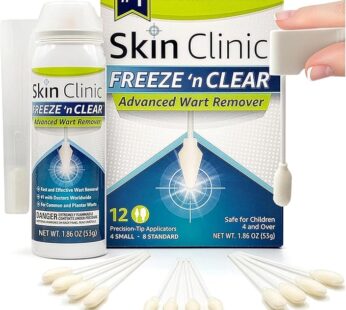 Skin Clinic Freeze ‘n Clear Advanced Wart Remover – USA Made Cryo-Freeze Kit with 12 Precision-Tip Applicators – FDA-Cleared Freezing Wart Treatment Solution for Adults & Kids 4+