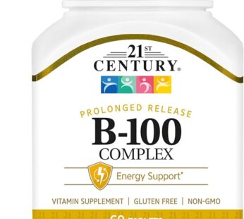 21st Century B-100 Complex Prolonged Release Tablets, 60 Count (Pack of 1), High Potency Vitamin B Complex for Nervous System, Energy Support, Includes Vitamin B1, B2, B6, Biotin & Calcium