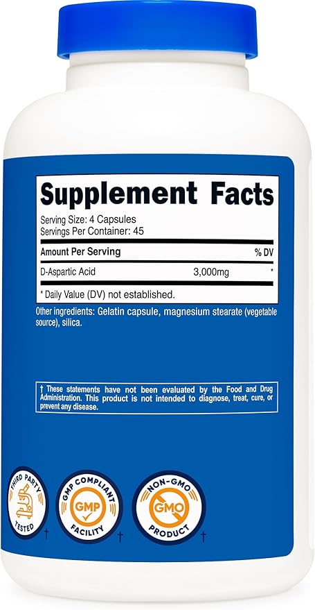 Nutricost D-Aspartic Acid (DAA) Capsules 3000mg Per Serving (180 Capsules) - Non-GMO - Image 4