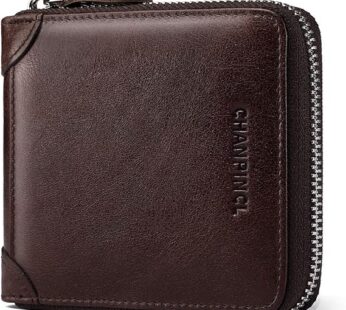 Mens Genuine Leather Zipper Wallet RFID Secure Large Capacity Double Fold Multi-card Leather Wallets for Men and coin purse