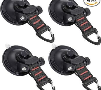 CONBOLA Suction Cup Hooks Heavy Duty 4 Pieces Car Camping Essentials Upgraded Tie Down Suction Cup Camper Accessories with Securing Hook Strong Power for RV Boat Window Glass Camping Trap.(4 pcs)