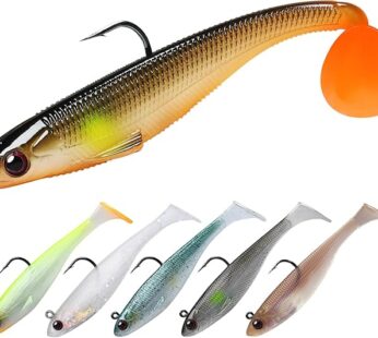 TRUSCEND Shadtale Easy Catch Soft Fishing Lures with BKK Hooks – Trembly Sinking and Vibrating Swim for More Bites, Pre-Rigged Swimbaits for Bass, Trout, Crappie, Walleye, Freshwater Saltwater Fishing