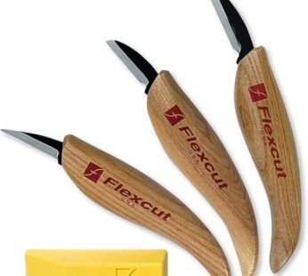 Flexcut Wood Carving Knives | Starter Set of 3 Woodcarving Knives | 1095 High Carbon Steel Blades | Ergonomic Ash Wood Handles for Beginners and Hobbyists | KN500 | Made in the U.S.A
