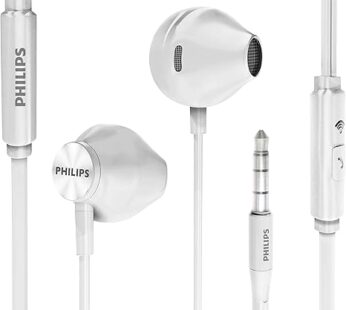 PHILIPS Wired Earbuds with Microphone – Ergonomic Comfort-Fit in Ear Headphones with Mic for Cell Phones, Earphones with Microphone with Bass Clear Sound – White