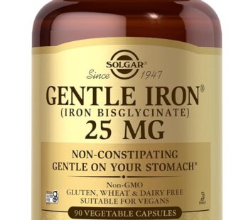 Solgar Gentle Iron 25mg, 90 Vegetable Capsules – Energy, Normal Red Blood Cell Production – Gentle on the Stomach – Non-GMO, Vegan, Gluten Free, Dairy Free, Kosher – 90 Servings