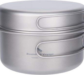Boundless Voyage Outdoor Titanium Pot with Pan Set with Collapsible Folding Handle for Outdoor Camping Cooking Hiking Backpacking Portable Cookware