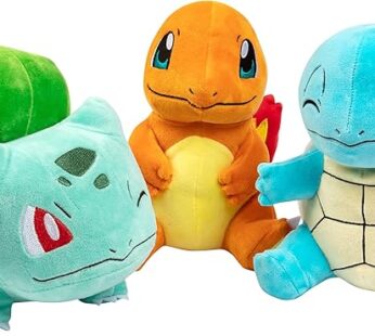 Pokemon 8″ Plush Starter 3-Pack Charmander, Squirtle, Bulbasaur – Generation 1 Figure Set – Officially Licensed – Stuffed Animal Toy – Gift for Kids, Boys, Girls – 2+