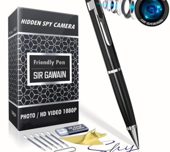 SIRGAWAIN Hidden Spy Camera Pen 1080p | Nanny Camera Spy Pen Full HD Loop Recording or Picture Taking | Wireless Hidden Security Cam with Wide Angle Lens, Discrete Rechargeable (Black)