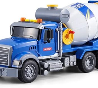 haomsj Big Cement Mixer Toy Truck with Lights Sounds and Working Parts, Friction Powered Push & Go Construction Vehicles for Toddlers Boys and Girls (Big Mixer Car)