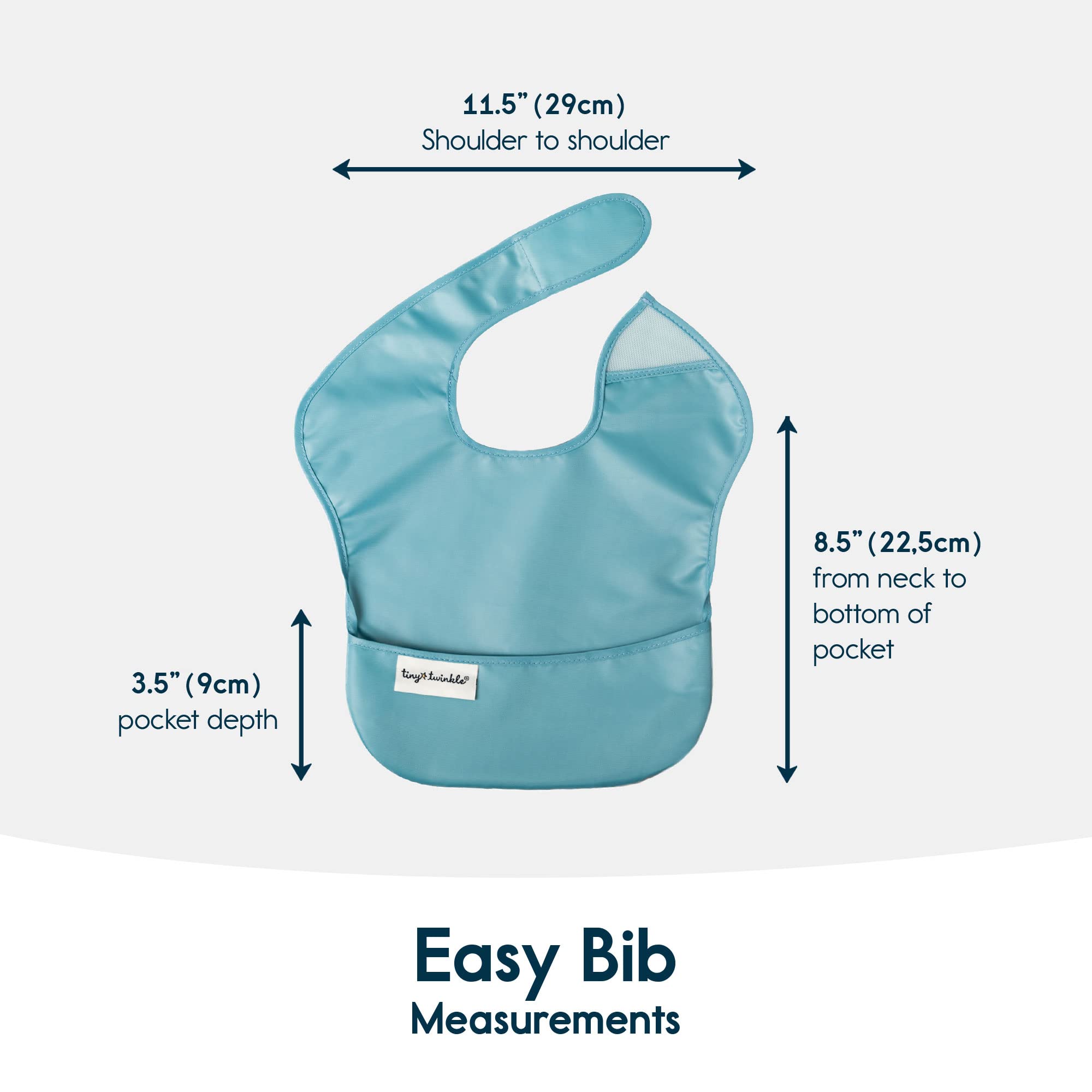 Tiny Twinkle Mess-Proof Baby Bibs for Eating | Waterproof, Wipeable Toddler Bibs with Catch-All Pocket | Feeding Bibs for Girls & Boys(3 Pack,Slate, Olive) - Image 6