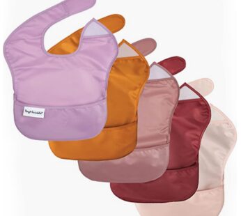 Tiny Twinkle Mess-Proof Baby Bib – Waterproof Bib for Baby Boy or Girl – Machine Washable, Adjustable Closure – PVC, BPA & Phthalate Free – Great for Travel – Baby Food Bibs (5 Pack, Girl Solids)