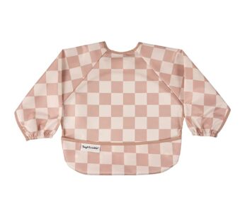 Tiny Twinkle Long Sleeve Bib for Babies & Toddlers | Waterproof Smock Bib for Eating | Machine Washable & Mess-Proof Feeding Essentials | Newborn Shower Gift (Checkers Brown, 6?24M)
