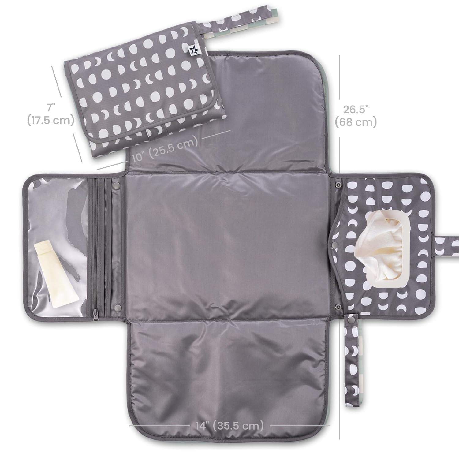 Tiny Twinkle Portable Diaper Changing Pad | Waterproof, Wipeable & Compact Baby Changing Pad for Travel | Smart Wipes Pocket & Organized Storage| Newborn Shower Gift (Luna) - Image 2