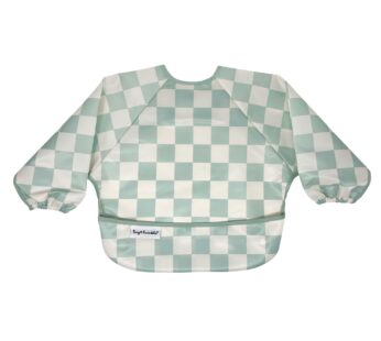 Tiny Twinkle Long Sleeve Bib for Babies & Toddlers | Waterproof Smock Bib for Eating | Machine Washable & Mess-Proof Feeding Essentials | Newborn Shower Gift (Checkers Sage, 6?24M)