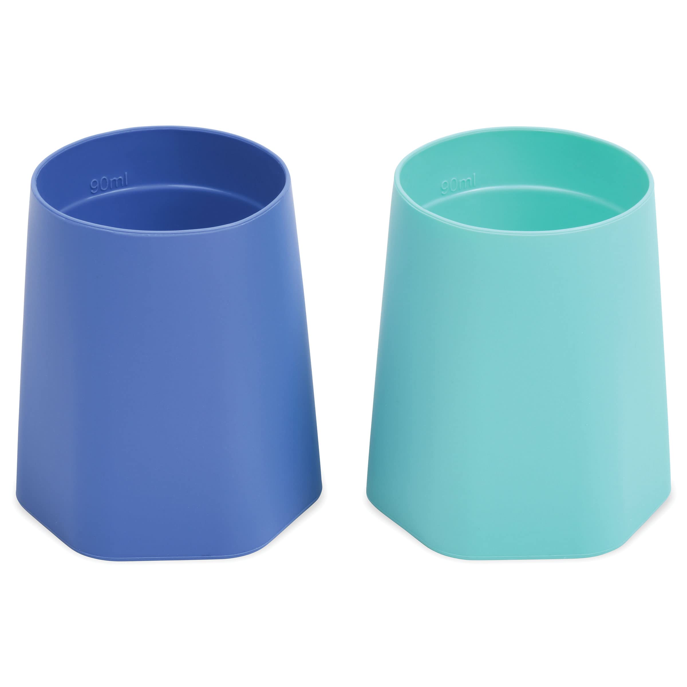 Tiny Twinkle Silicone Baby Cup 2 Pack - Open Training Cup for Independent Drinking, 4 oz (Blue, Mint)