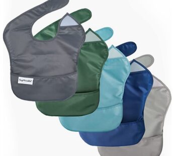 Tiny Twinkle Mess-Proof Baby Bibs for Eating | Waterproof, Wipeable Toddler Bibs with Catch-All Pocket | Feeding Bibs for Girls & Boys(5 Pack, Unisex Solids)