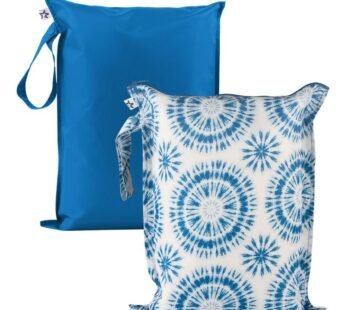 Tiny Twinkle Mess Proof Wet Bags | 2-Pack Reusable Waterproof Wet Bags for Swimsuits | Baby Clothes | Travel & Diaper Bag (Blue Tie Dye)