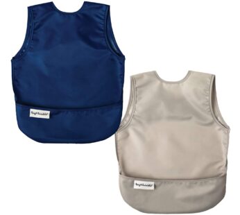 Tiny Twinkle Mess Proof Baby Bibs | 2 Pack Waterproof Toddler Bib for Eating | Baby Apron for Feeding, Machine Washable, Perfect Shower Gift (Grey Indigo, 2-4Y)