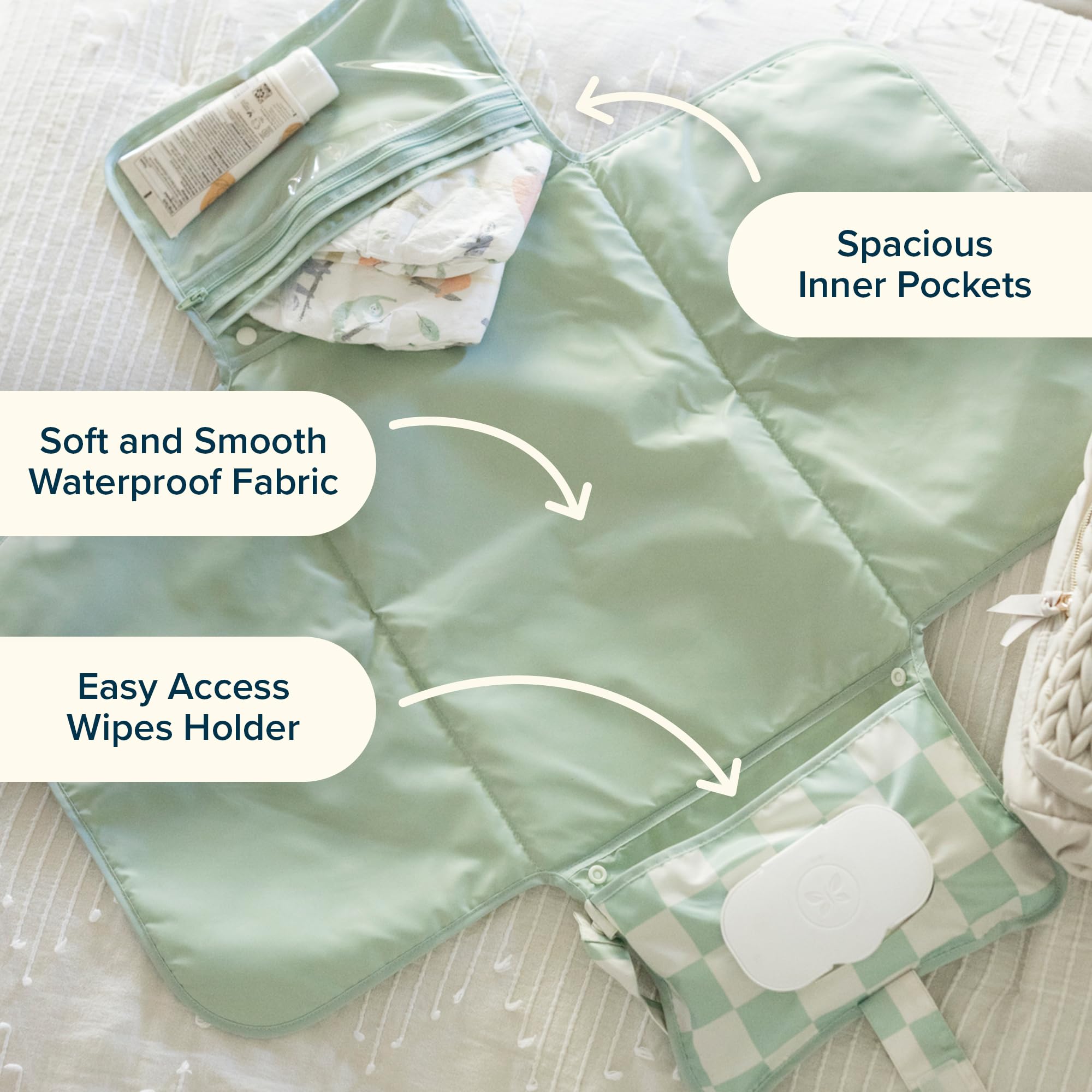 Tiny Twinkle Portable Diaper Changing Pad | Waterproof, Wipeable & Compact Baby Changing Pad for Travel | Smart Wipes Pocket & Organized Storage| Newborn Shower Gift (Blue Checkers) - Image 7