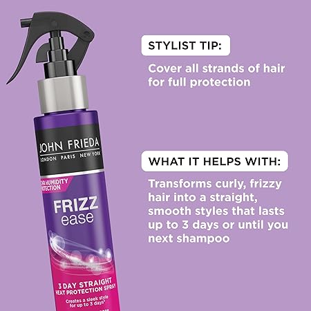 John Frieda Frizz Ease 3 Day Straight Heat Protection Spray, Keeps Hair Straight and Frizz-Free for 3 Days, Keratin-Infused Flat Iron & Styling Spray for a Smooth, Sleek Finish, 3.5 Oz - Image 2