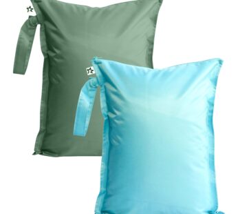 Tiny Twinkle Mess Proof Wet Bags | 2-Pack Reusable Waterproof Wet Bags for Swimsuits | Baby Clothes | Travel & Diaper Bag (Slate, Olive)