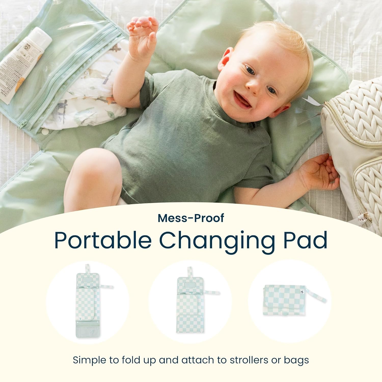 Tiny Twinkle Portable Diaper Changing Pad | Waterproof, Wipeable & Compact Baby Changing Pad for Travel | Smart Wipes Pocket & Organized Storage| Newborn Shower Gift (Luna) - Image 6