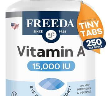 Freeda Vitamin A 15,000 IU โ Retinyl Palmitate โ Vegan, Kosher, No Fish โ Eye, Vision, Immune & Skin Support โ Tiny Easy-to-Swallow Tablets โ VIT A Vitamina A Supplement โ 250 Tablets