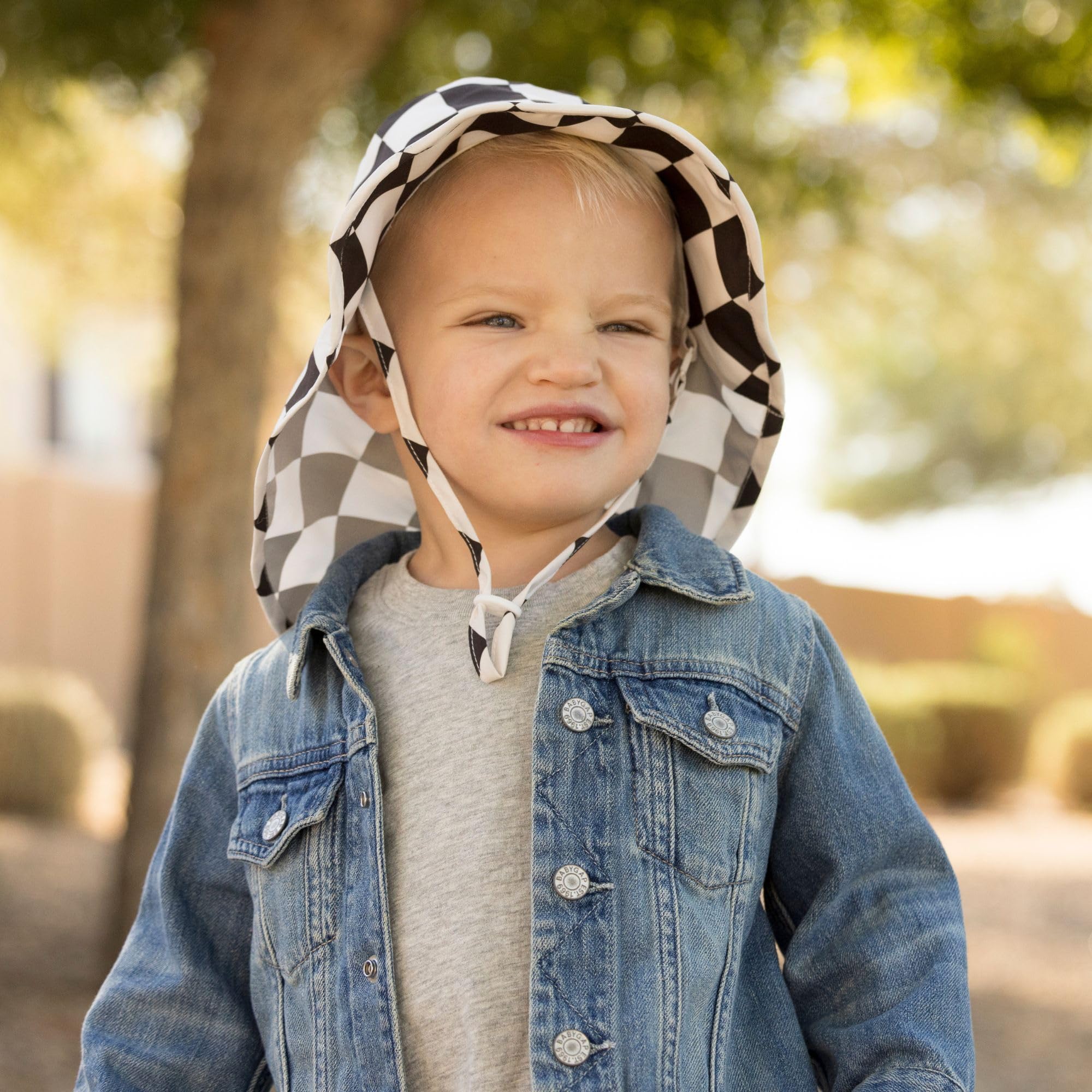 Tiny Twinkle Protective Sun Hats with Flaps for Babies & Toddlers|Lightweight Quick-Dry Hat for Beach&Swim(Black Checkers,0-6 Months) - Image 5