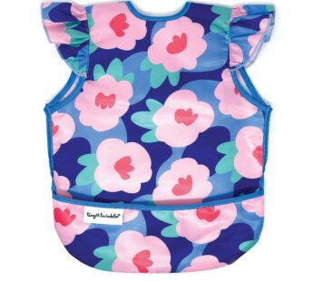 Tiny Twinkle Mess Proof Baby Bib for Girls | Waterproof Toddler Bib for Eating | Baby Apron for Feeding | Machine Washable | Perfect Shower Gift (Floral Blue, 6?24M)