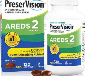 PreserVision AREDS 2 Eye Vitamins, #1 Eye Doctor Recommended Brand, Lutein and Zeaxanthin Supplement with Vitamin C, Vitamin E, Zinc, and Copper, 120 Softgels (Minigels)