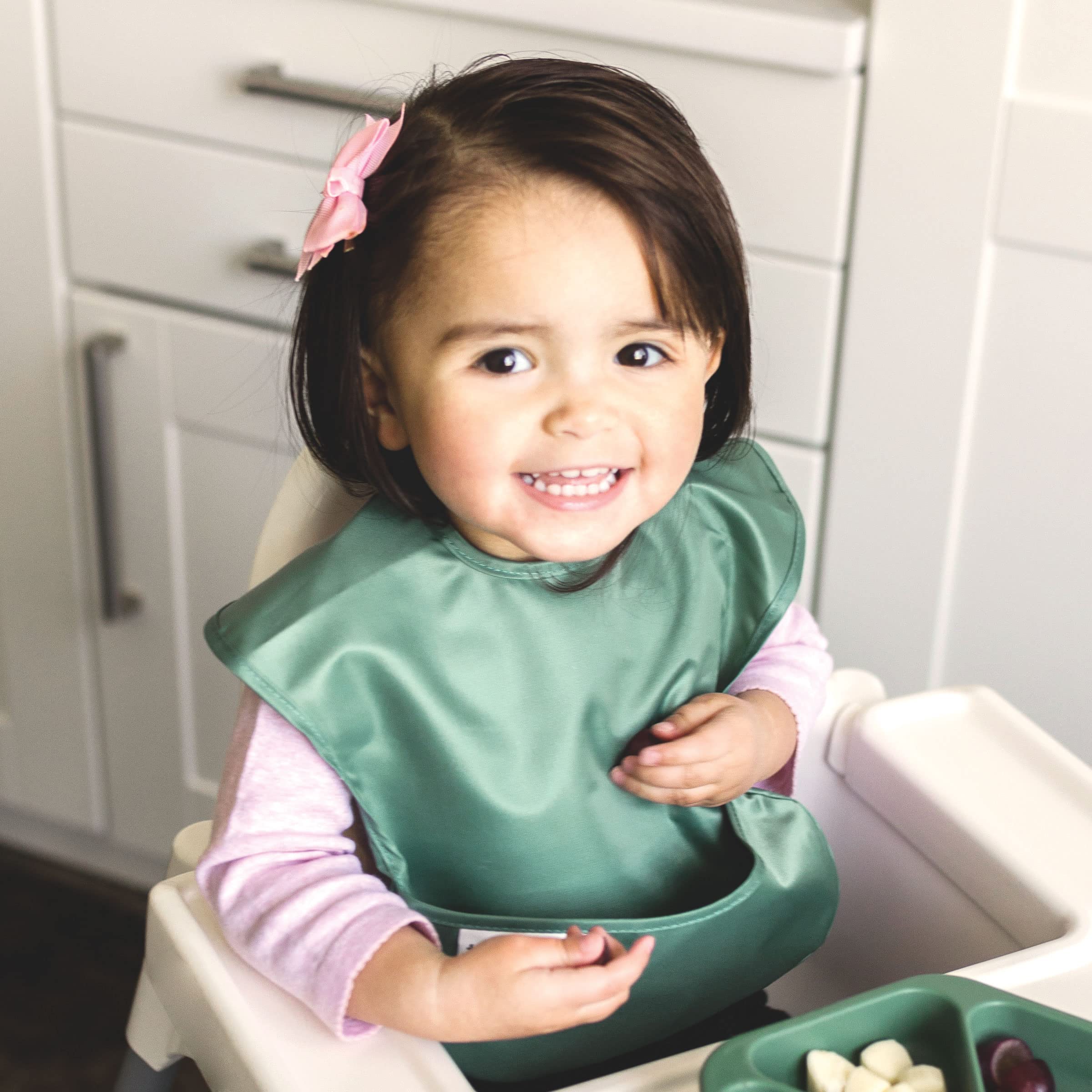 Tiny Twinkle Mess-Proof Baby Bibs for Eating | Waterproof, Wipeable Toddler Bibs with Catch-All Pocket | Feeding Bibs for Girls & Boys(3 Pack,Slate, Olive) - Image 8