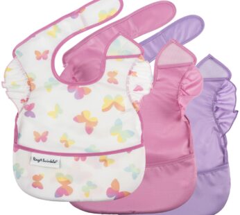 Tiny Twinkle Mess-Proof Baby Bibs for Eating | Waterproof, Wipeable Toddler Bibs with Catch-All Pocket | Feeding Bibs for Girls & Boys(3 Pack,Butterfly)