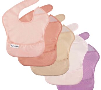 Tiny Twinkle Mess-Proof Baby Bib – Waterproof Bib for Baby Boy or Girl – Machine Washable – Adjustable Closure – PVC, BPA & Phthalate Free – Great for Travel – Baby Food Bibs (5 Pack, Girl Spring)